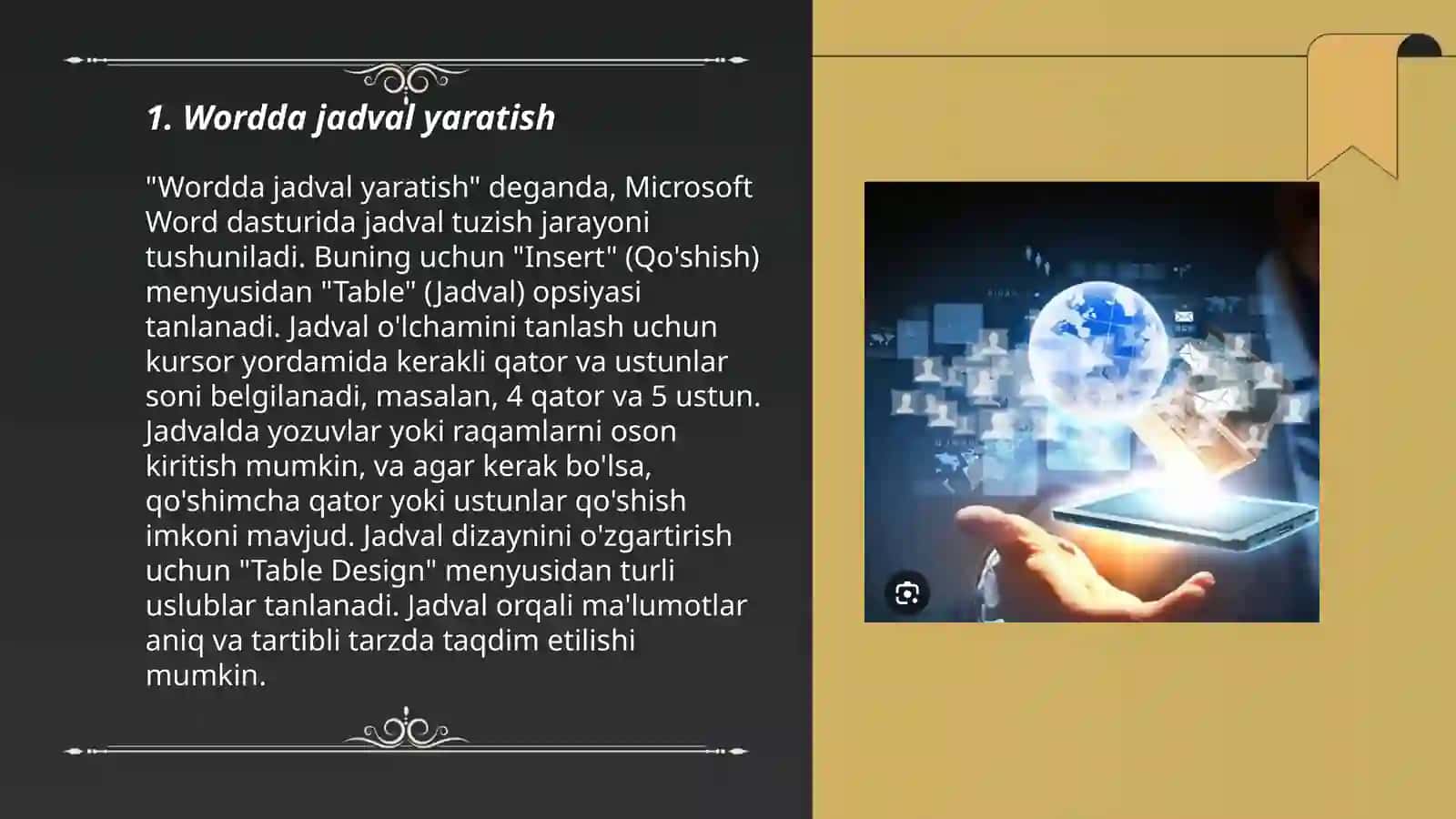 Wordda jadval, grafika bilan ishlash, sahifa parametrlarini sozlash 3