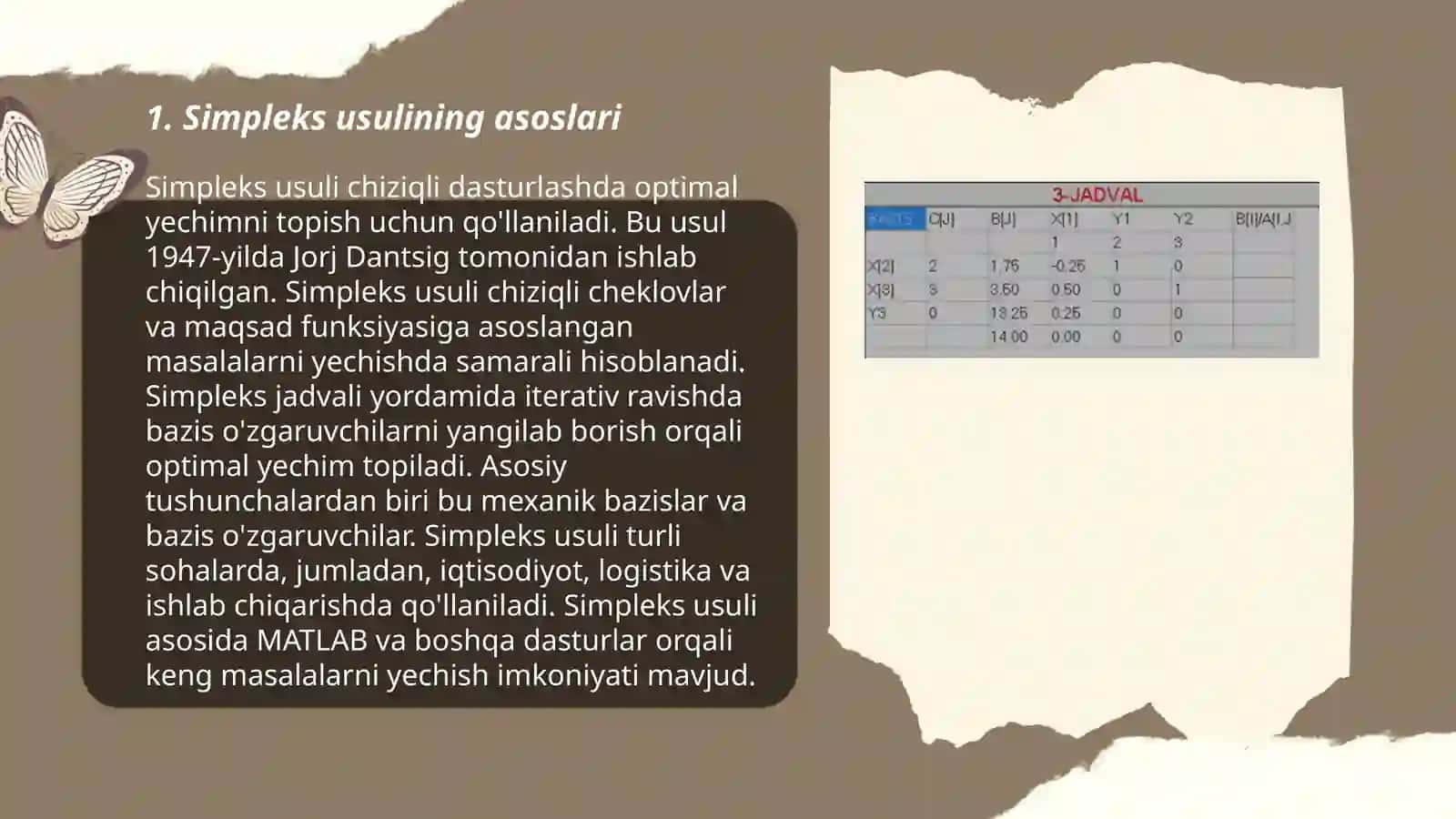Simpleks usuli. Simpleks jadvallari 3