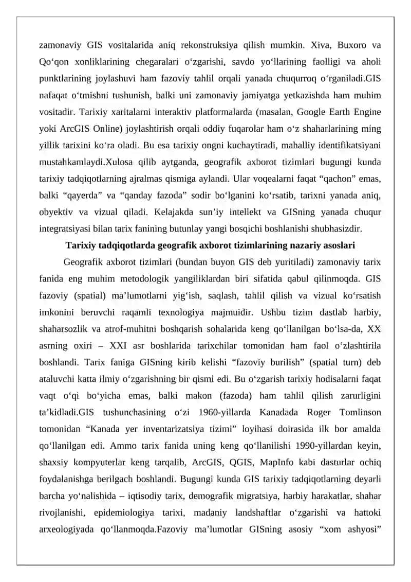 Geografik axborot tizimlarining o‘rnini 3