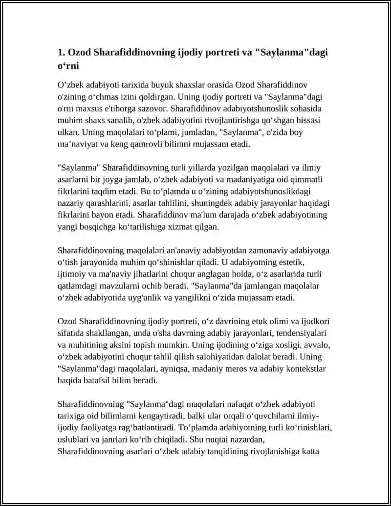 "OZOD SHARAFIDDINOVNING "SAYLANMA "NOMLI MAQOLALAR TOʻPLAMI TAHLILI" 3