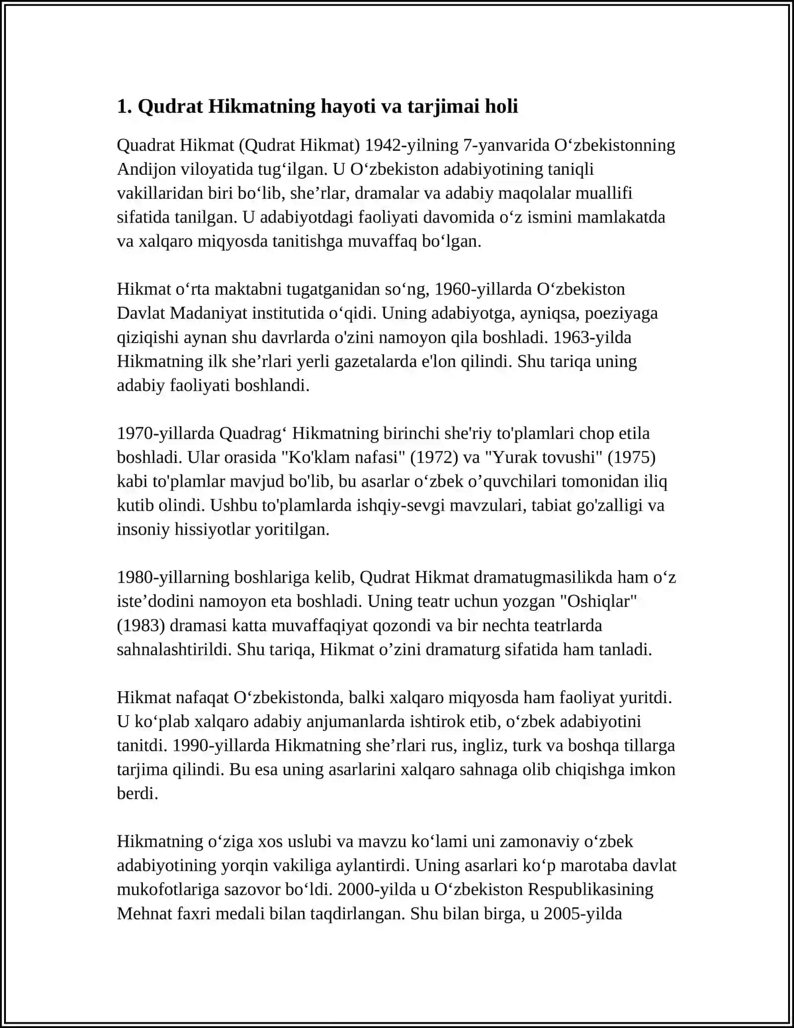 QUDRAT HIKMATNING HAYOTI VA IJODI VA BOLALARGA MO'JALLANGAN ASARLARI 3