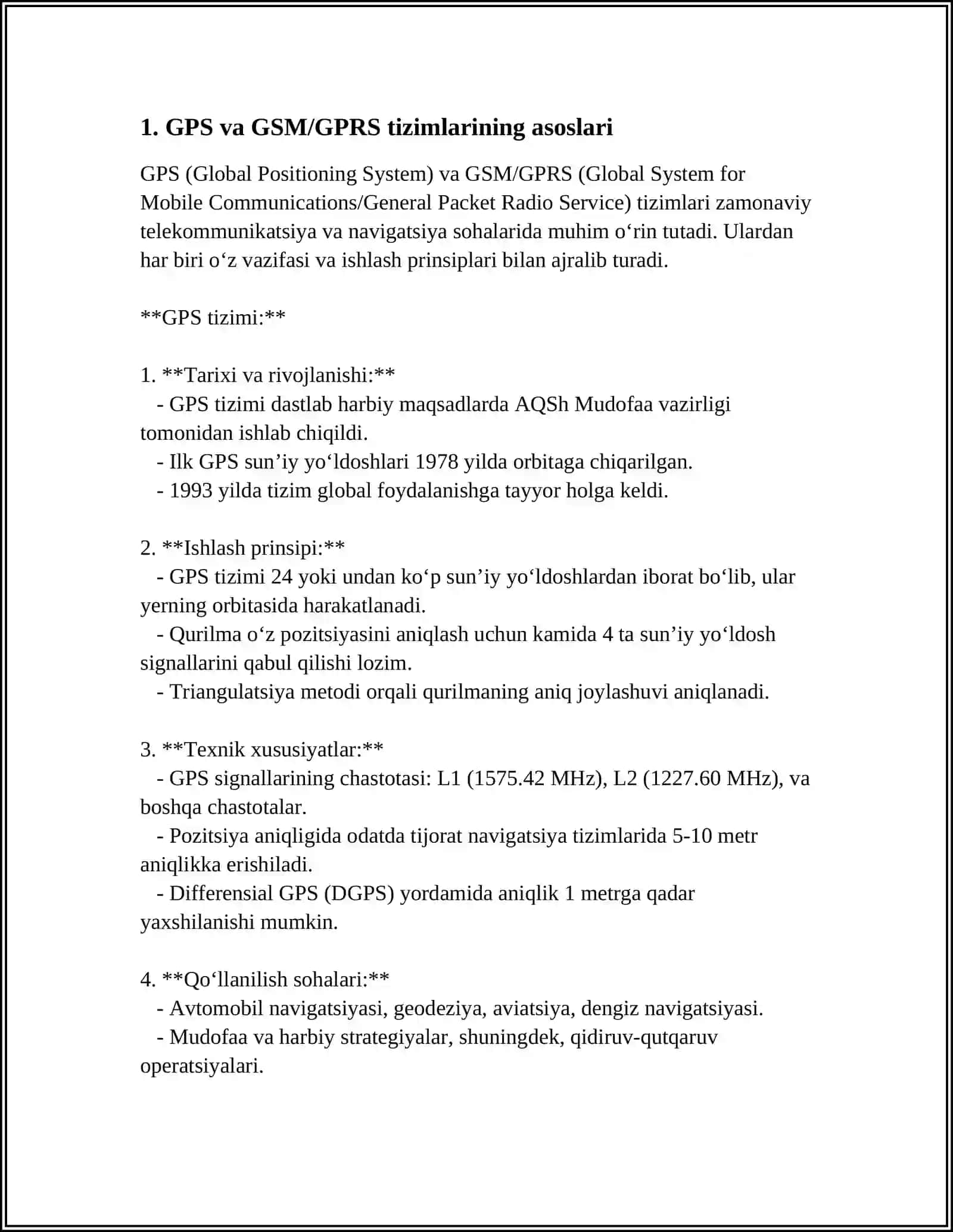 MUSTAQIL ISH Mavzu: GPS - GSM / GPRS TIZIMLARI 3