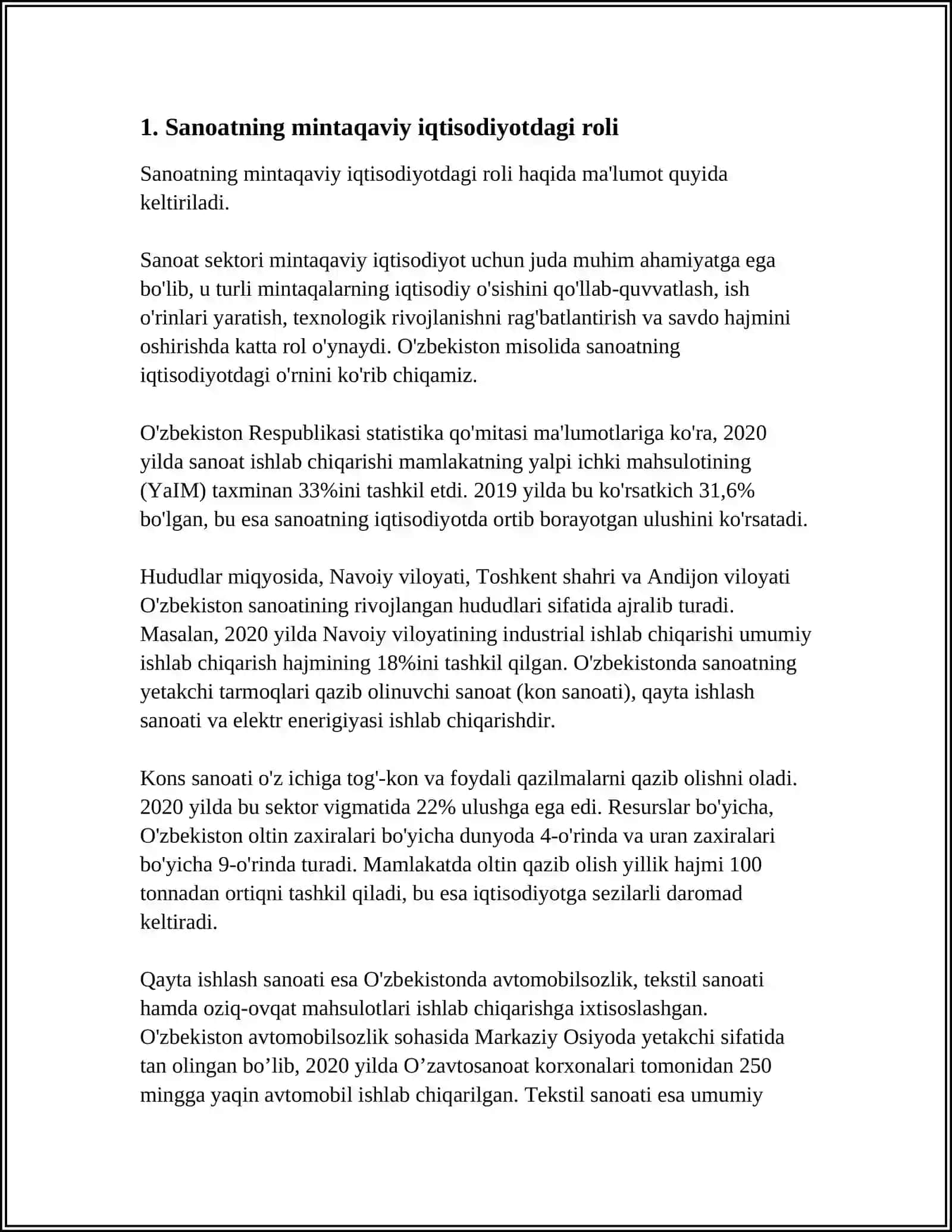 Mintaqaviy iqtisodiyotda sanoatni o'rni 3