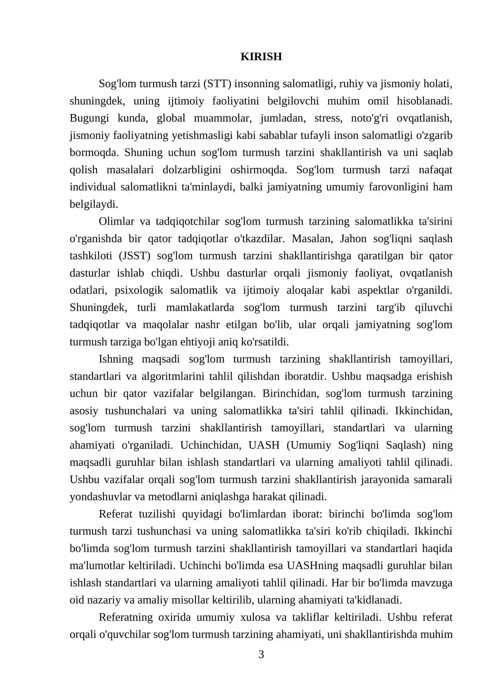 Sog'lom turmush tarzi va uning salomatlikni shakllantirishdagi 3