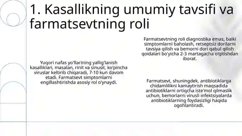 Yuqori nafas yo'llari yallig'lanish kasalliklari day farmasevtik yordam tamoyillari 3