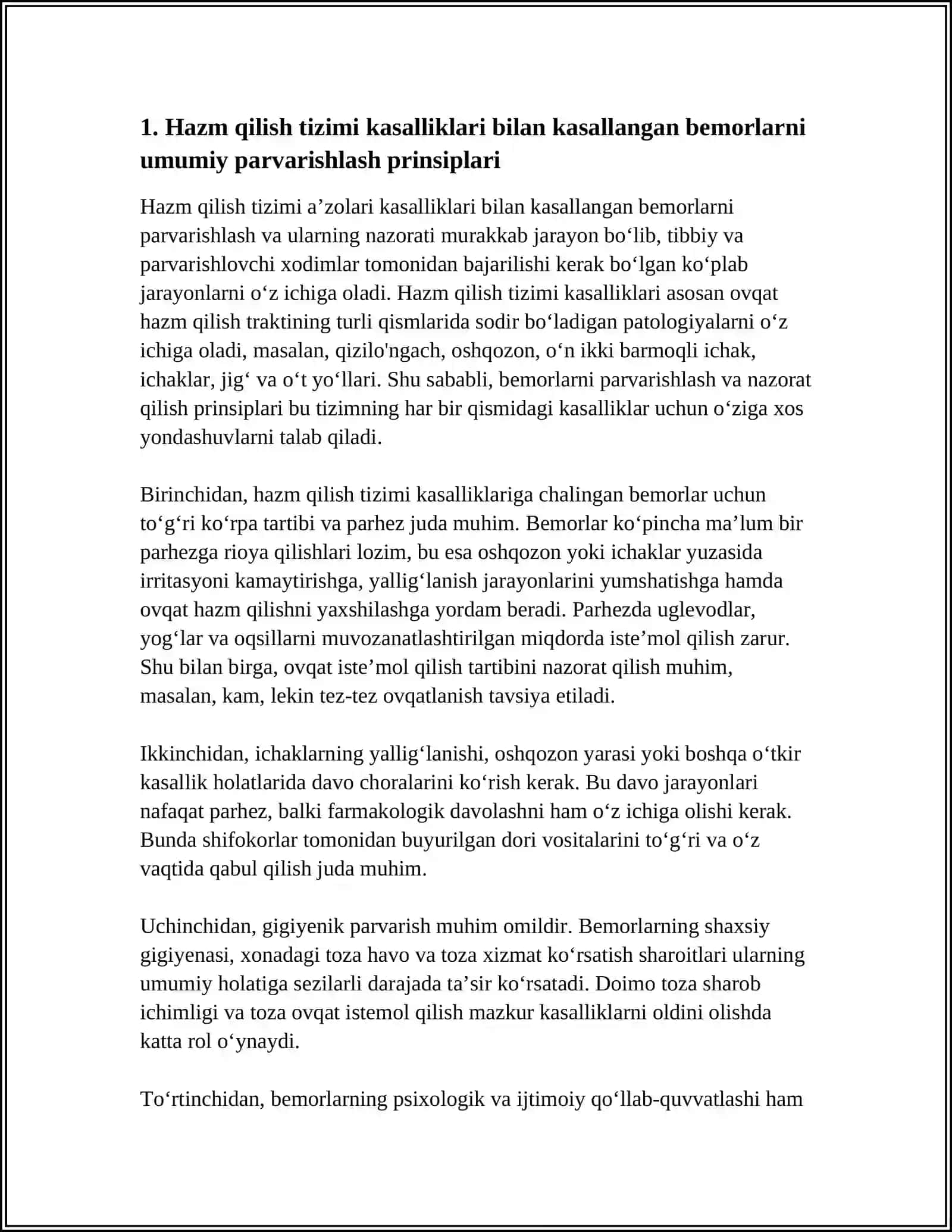 HAZM QILISH SISTEMASI A’ZOLARI KASALLIKLARI BILAN KASALLANGAN BEMORLARNI PARVARISHLASH VA ULARNING NAZORATI 3