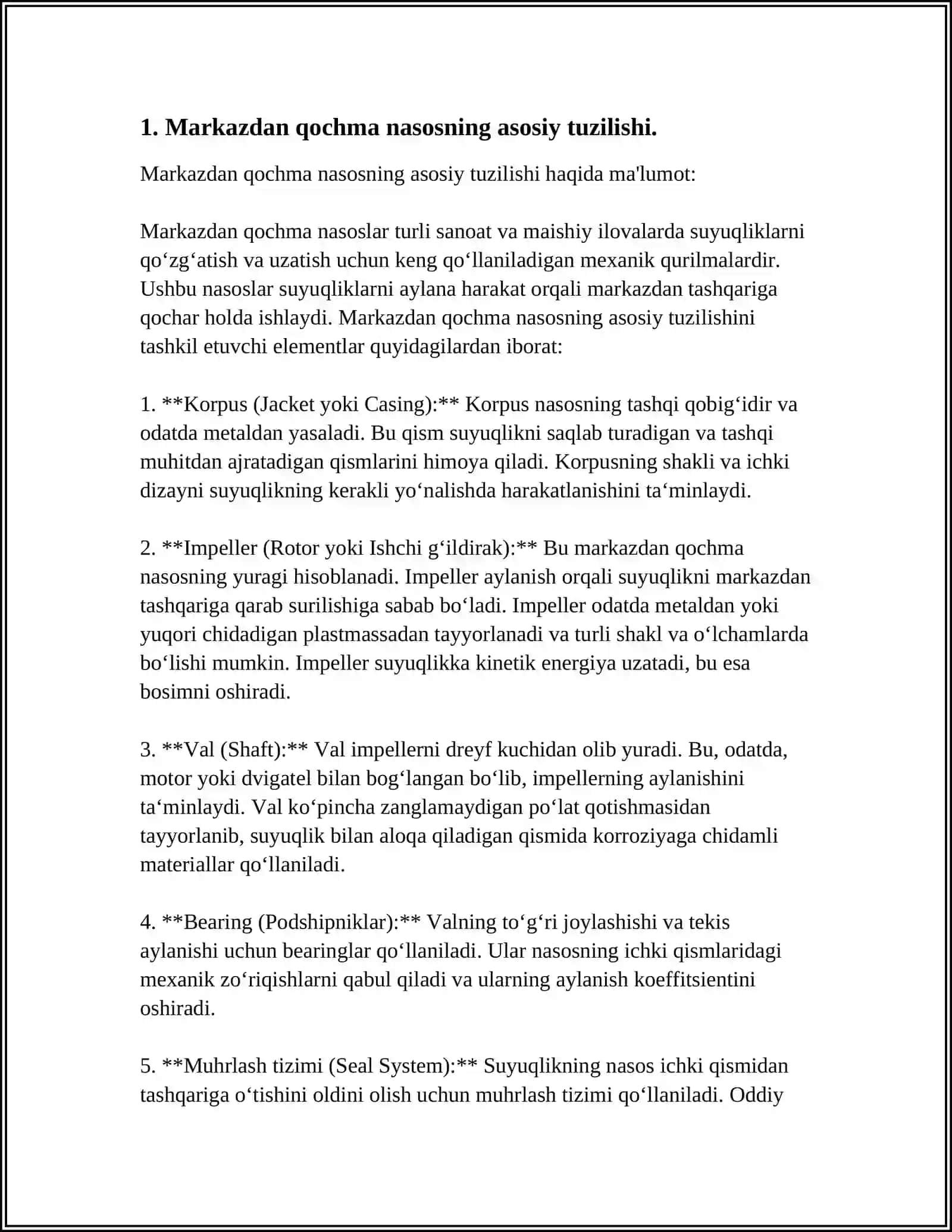 MARKAZDAN QOCHMA NASOS TUZILISHI VA PARAMETIRLARI TAHLILI BOSHLANGICH MALUMOTLAR 3
