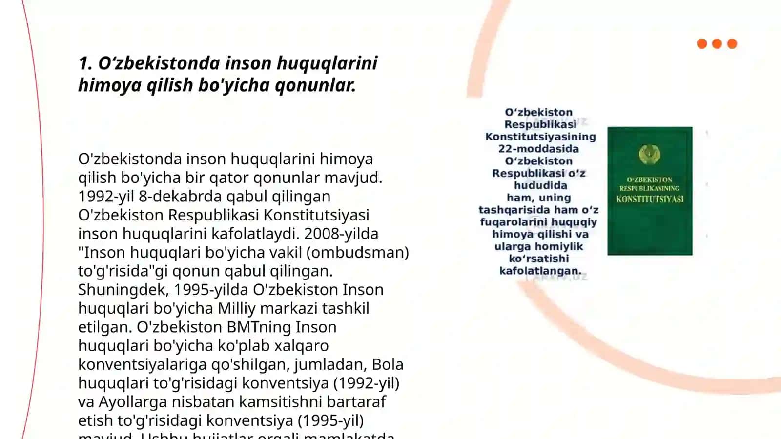 Yangi Oʻzbekistonda inson haq huquqlari va erkinliklari kafolatining yaratilishi - Doʻsmatova Sarvinoz 3