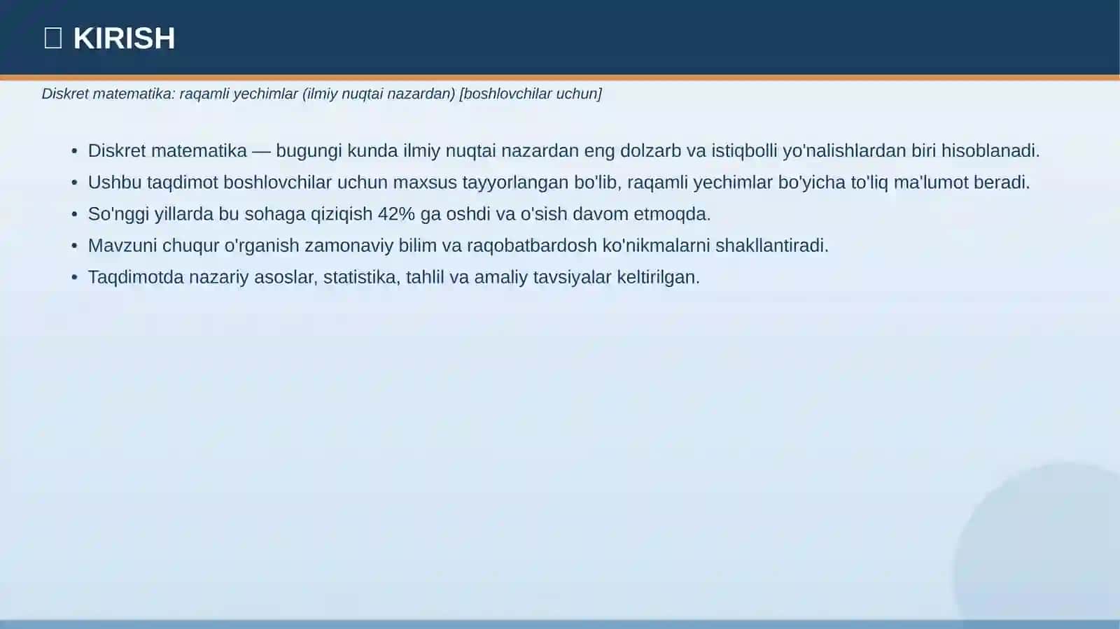 Diskret matematika: raqamli yechimlar 3
