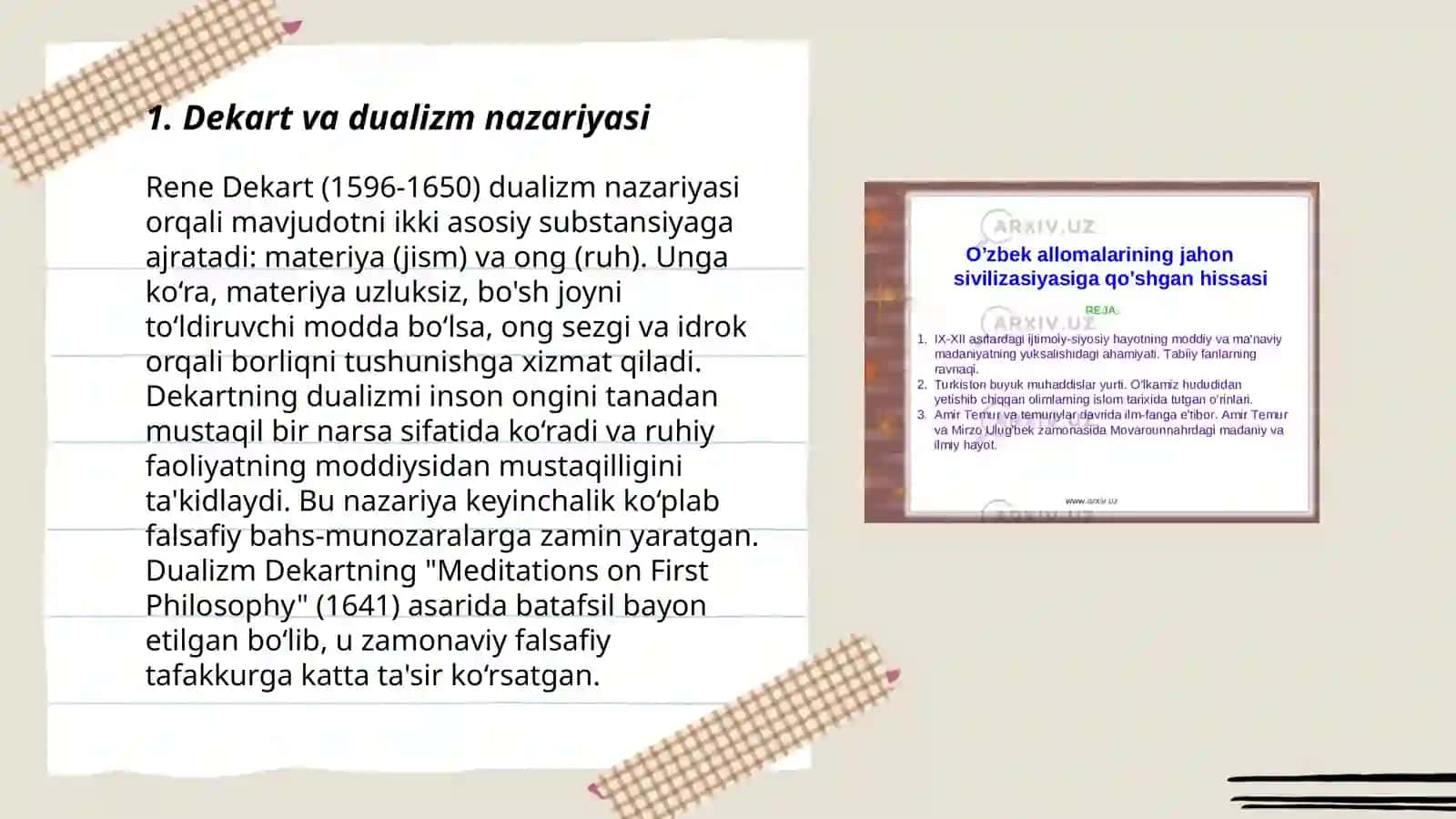 Rene Dekartning falsafaga qoʻshgan xissasi 3