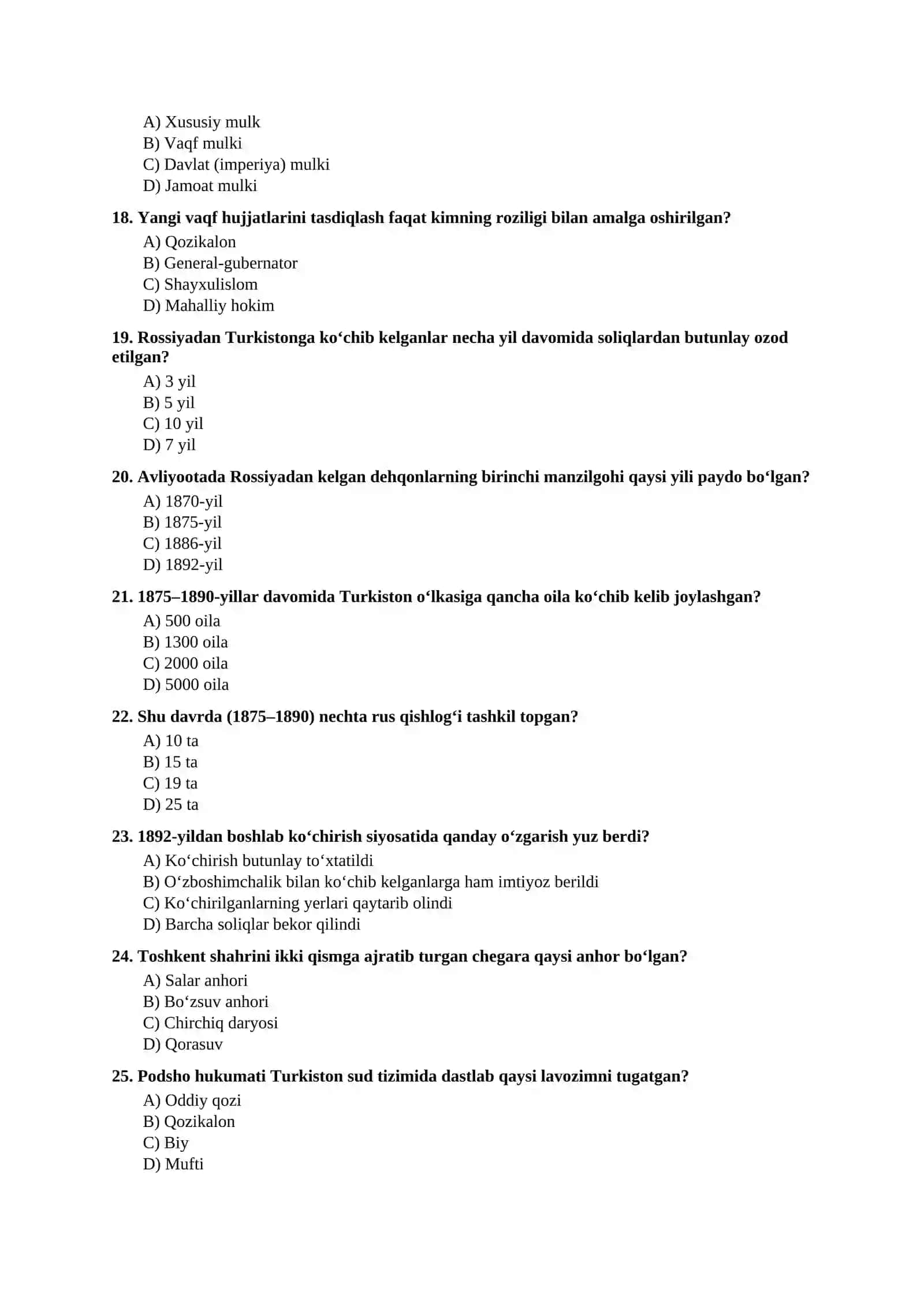 Mavzulashtirilgan testlar | 9-SINF O‘ZBEKISTON TARIXI III boʻlim 3