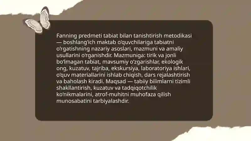 Tabiat bilan tanishtirish metodikasi fanining predmeti maqsad va vazifalari 3