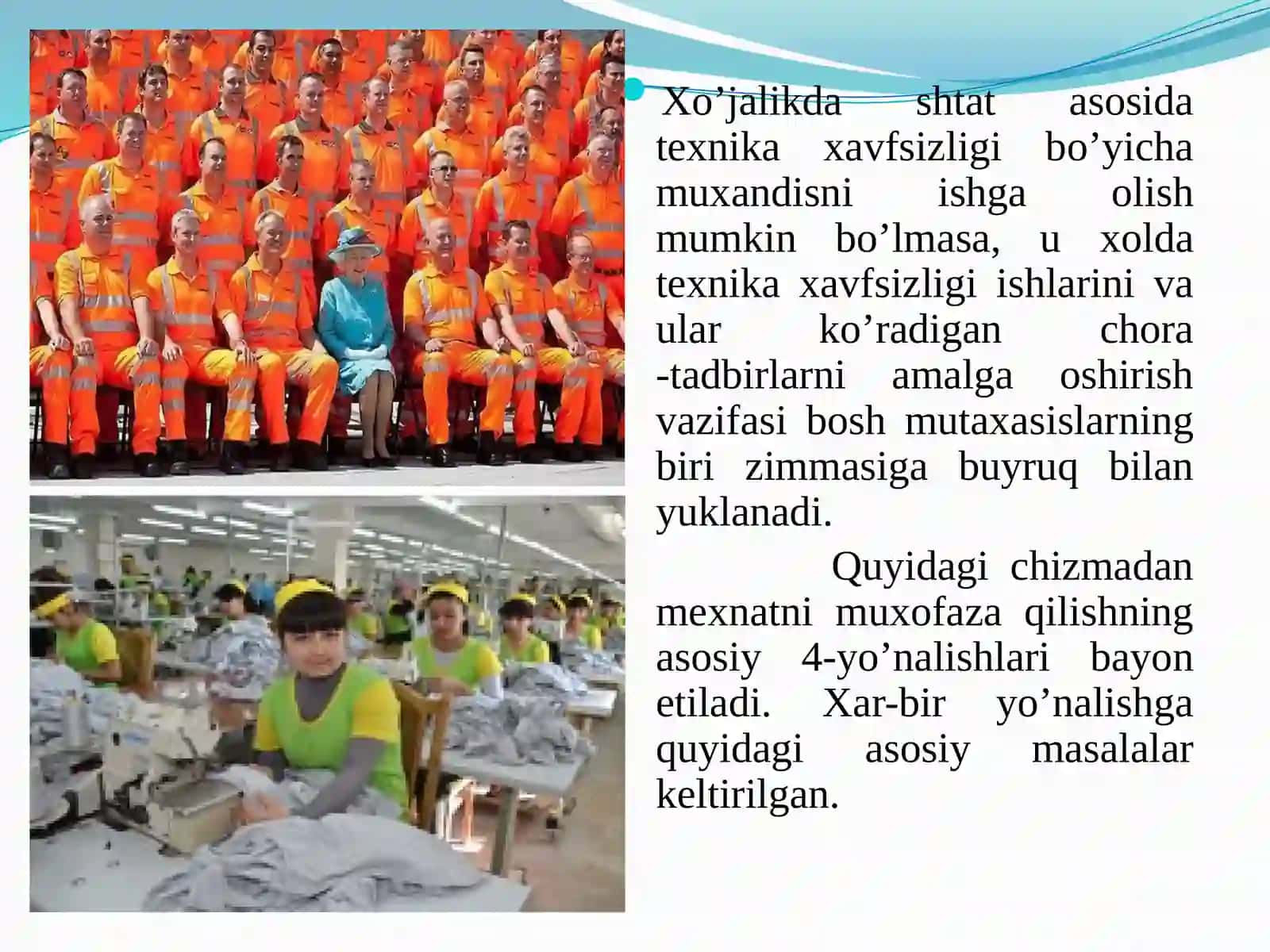 Dorivor o’simliklarini yetishtirish korxonalari va bog’dorchilikda mexnat muxofazasi ishlarini tashkil etish. Ergonomika va xavfsizlikni boshqarish 3