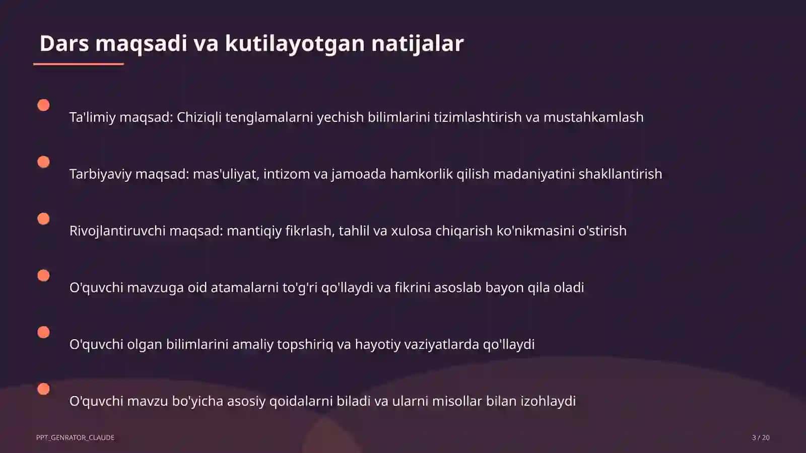 Chiziqli tenglamalarni yechish (6-sinf) 3