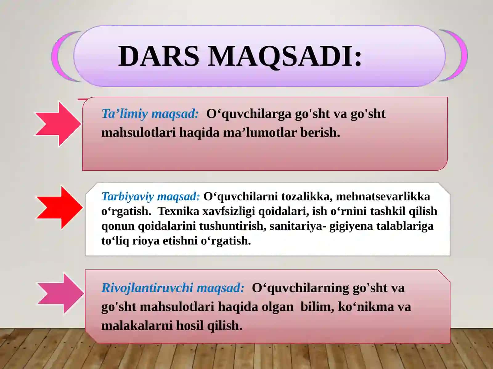5-sinf Texnologiya fanidan Go'sht va go'sht mahsulotlari turlari mavzusida dars ishlanma 3