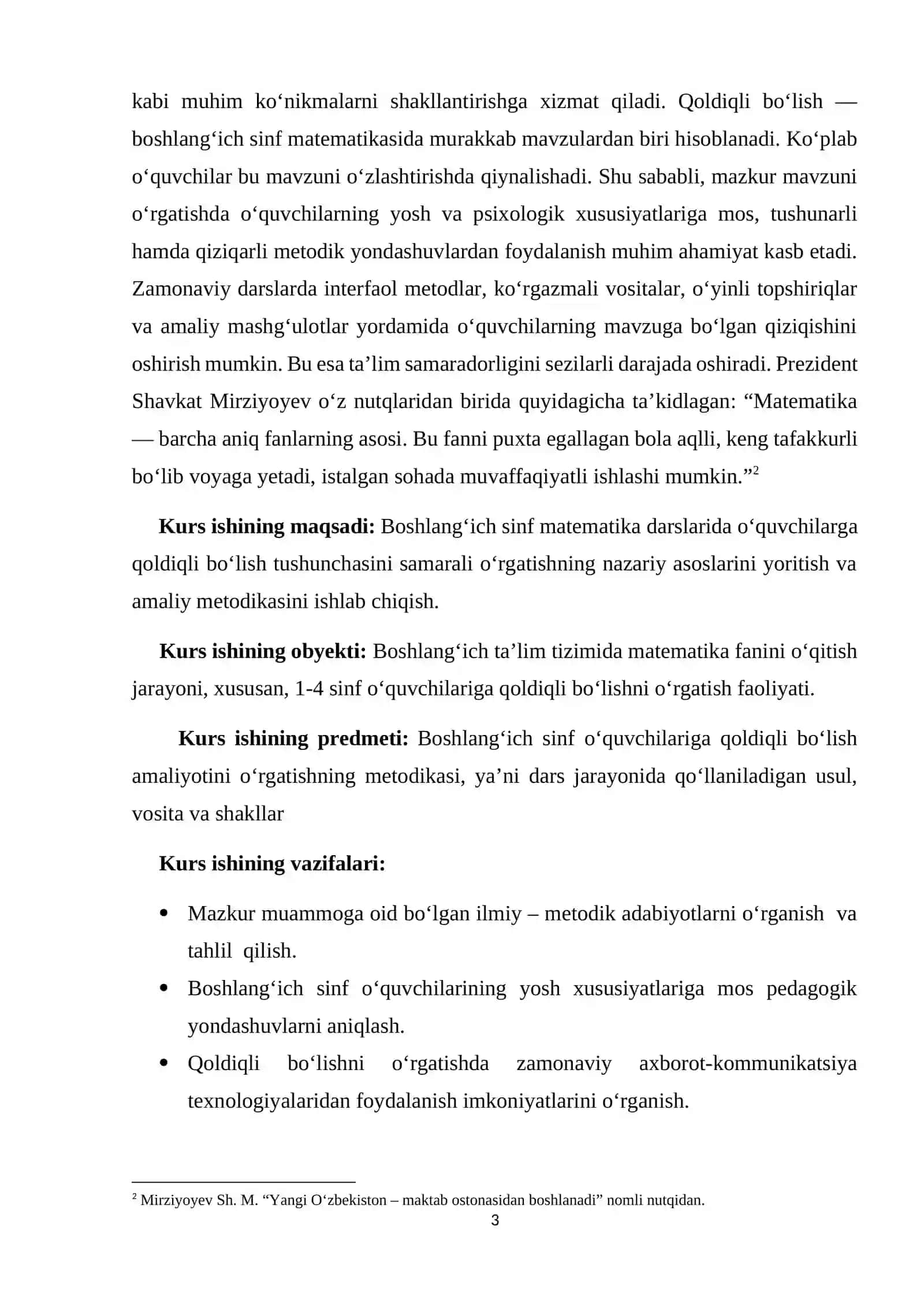 BOB. BOSHLANG’ICH SINF MATEMATIKA DARSLARIDA QOLDIQLI BO‘LISHGA O‘RGATISH METODIKASI 3