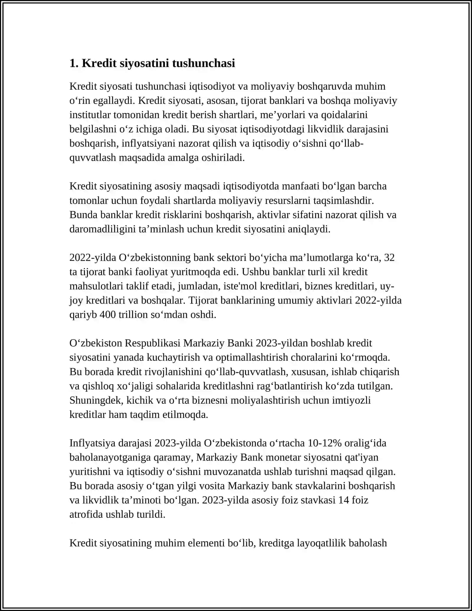 PUL KREDIT SIYOSATINI VA ULARDAN FOYDALANISH AMALIYOTI TAHLILI 3