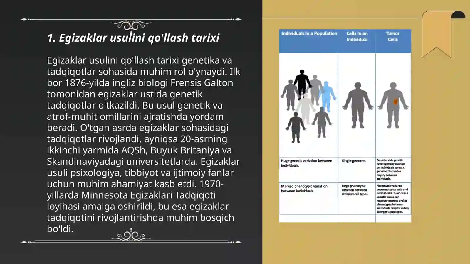 Oddam genetikasining oʻrganish usullari: egizaklar usuli, populyatsion statistika 3