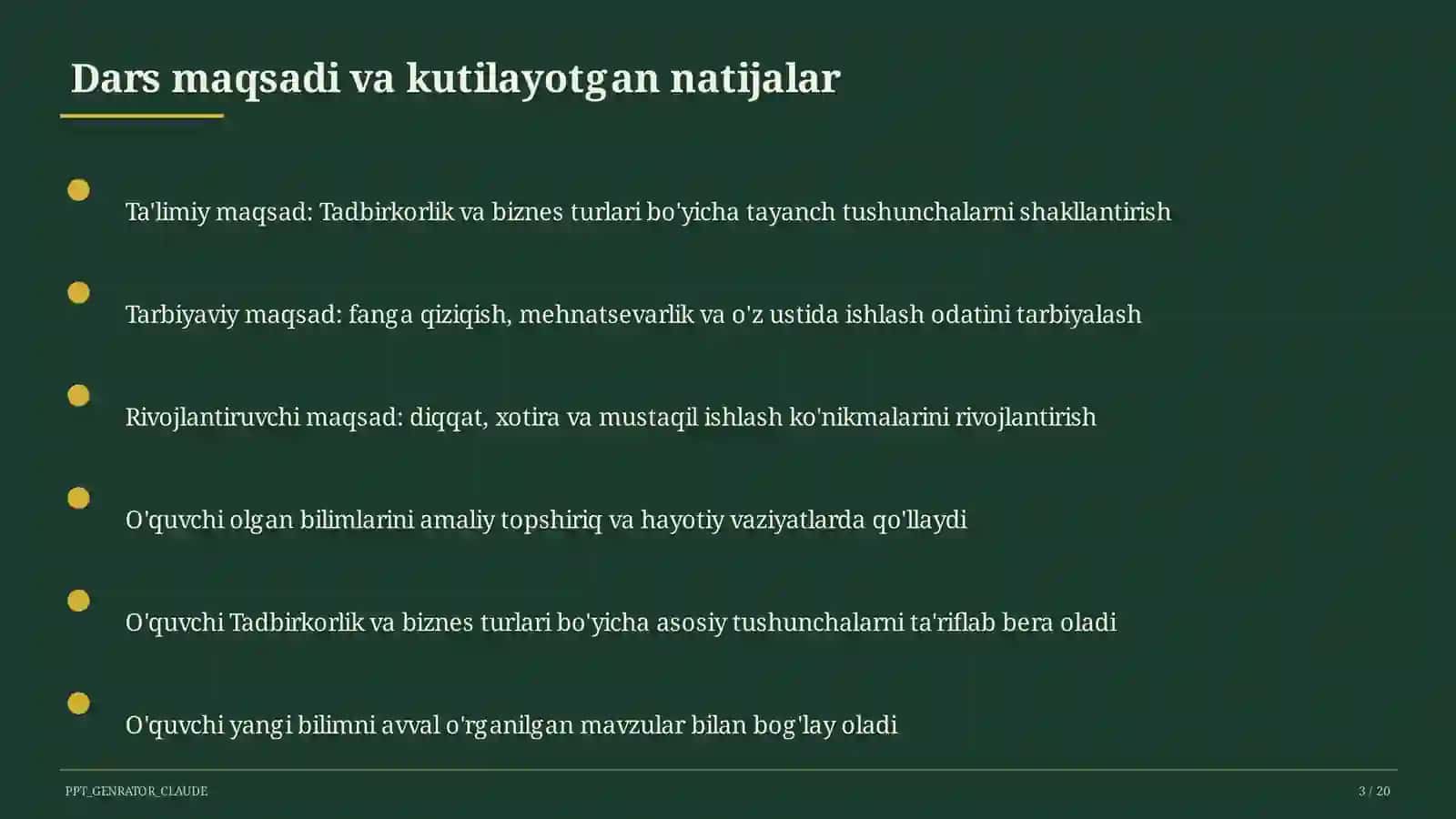 Tadbirkorlik va biznes turlari (10-sinf) 3