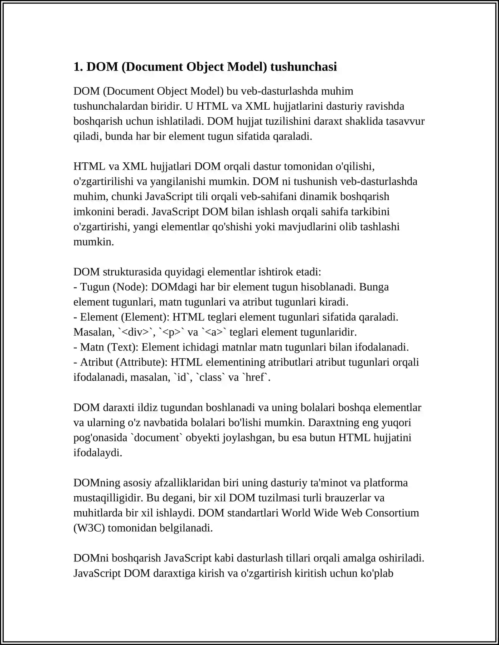 MUSTAQIL ISH Mavzu: HTML ELEMENTLARINI O'ZGARTIRISH VA MANIPULYATSIYA QILISH 3
