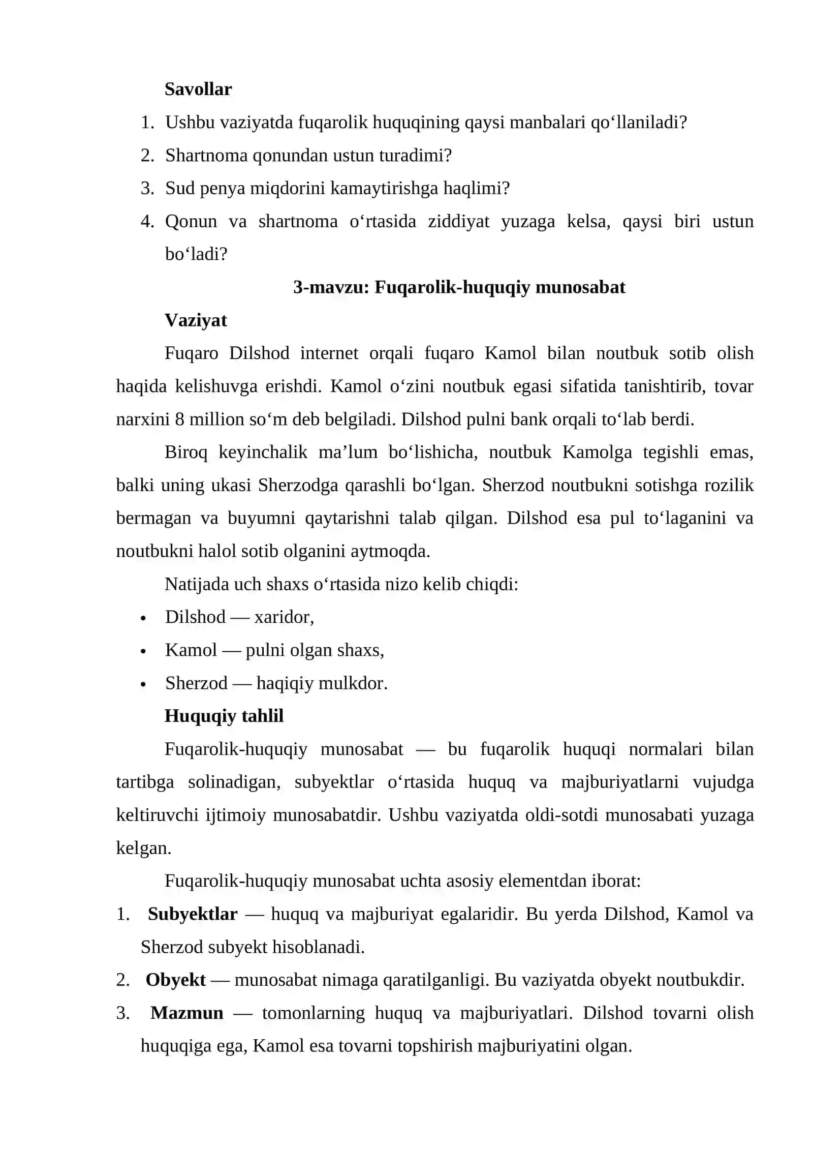 Fuqorolik huquqi fanidan kazus topshiriqlari 3