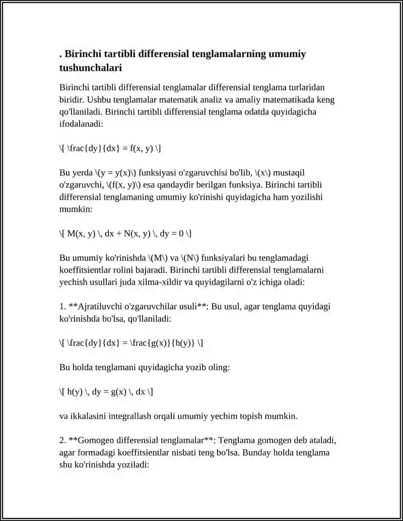 MUSTAQIL ISH Mavzu: BIRINCHI TARTIBLI DIFFERENSIAL TENGLAMALAR. 3