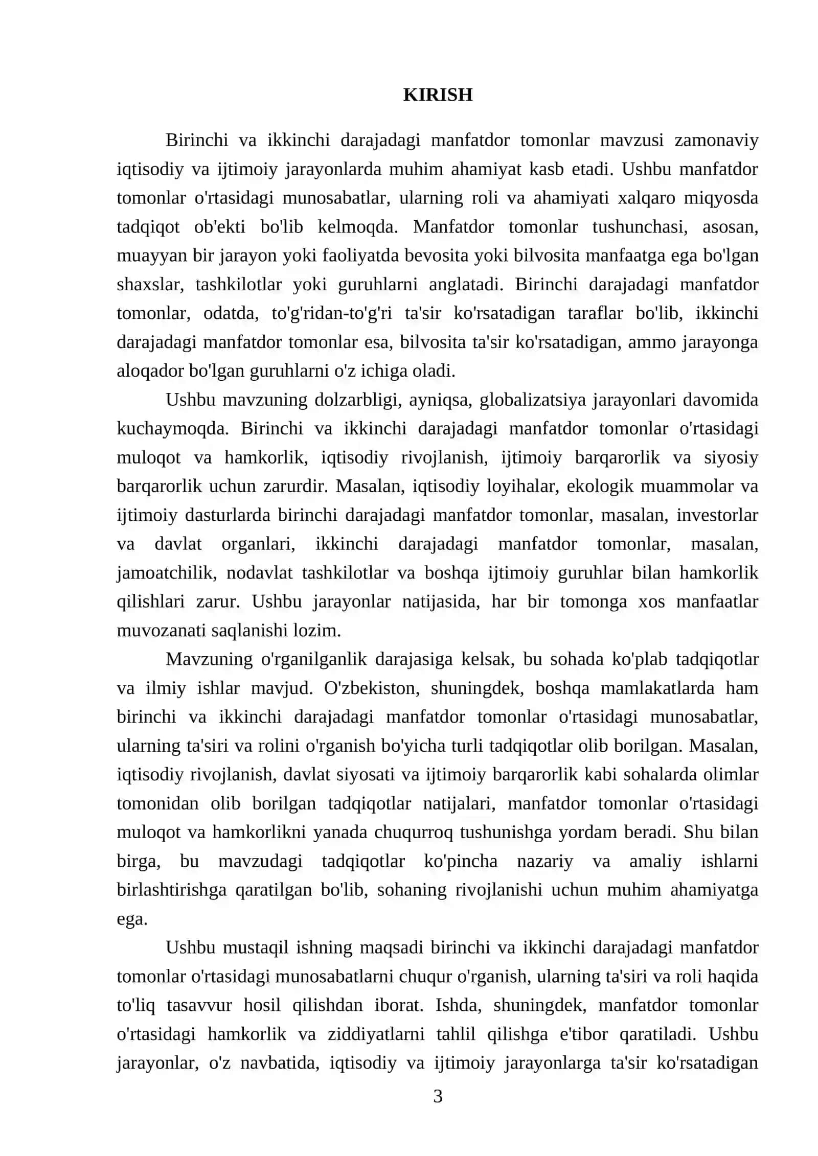 Birinchi va ikkinchi darajadagi manfatdor tomonlar 3