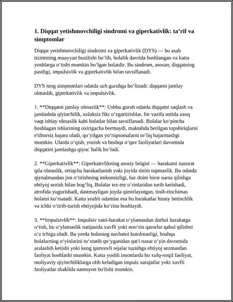 DIQQAT YETISHMOVCHILIGI SINDIROMI VA GIPERAKTIVLIK:PSIXOLOGIK YORDAMNI TASHKIL ETISH 3