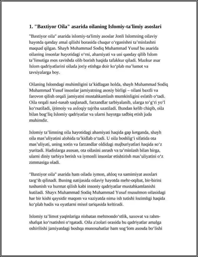 "Baxtiyor Oila" asarida oilaning Islomiy-ta'limiy asoslari 3