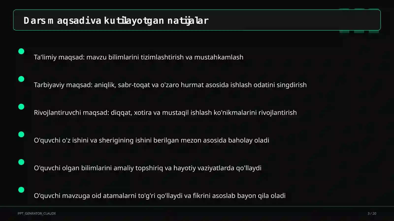 Dars rejasi 3