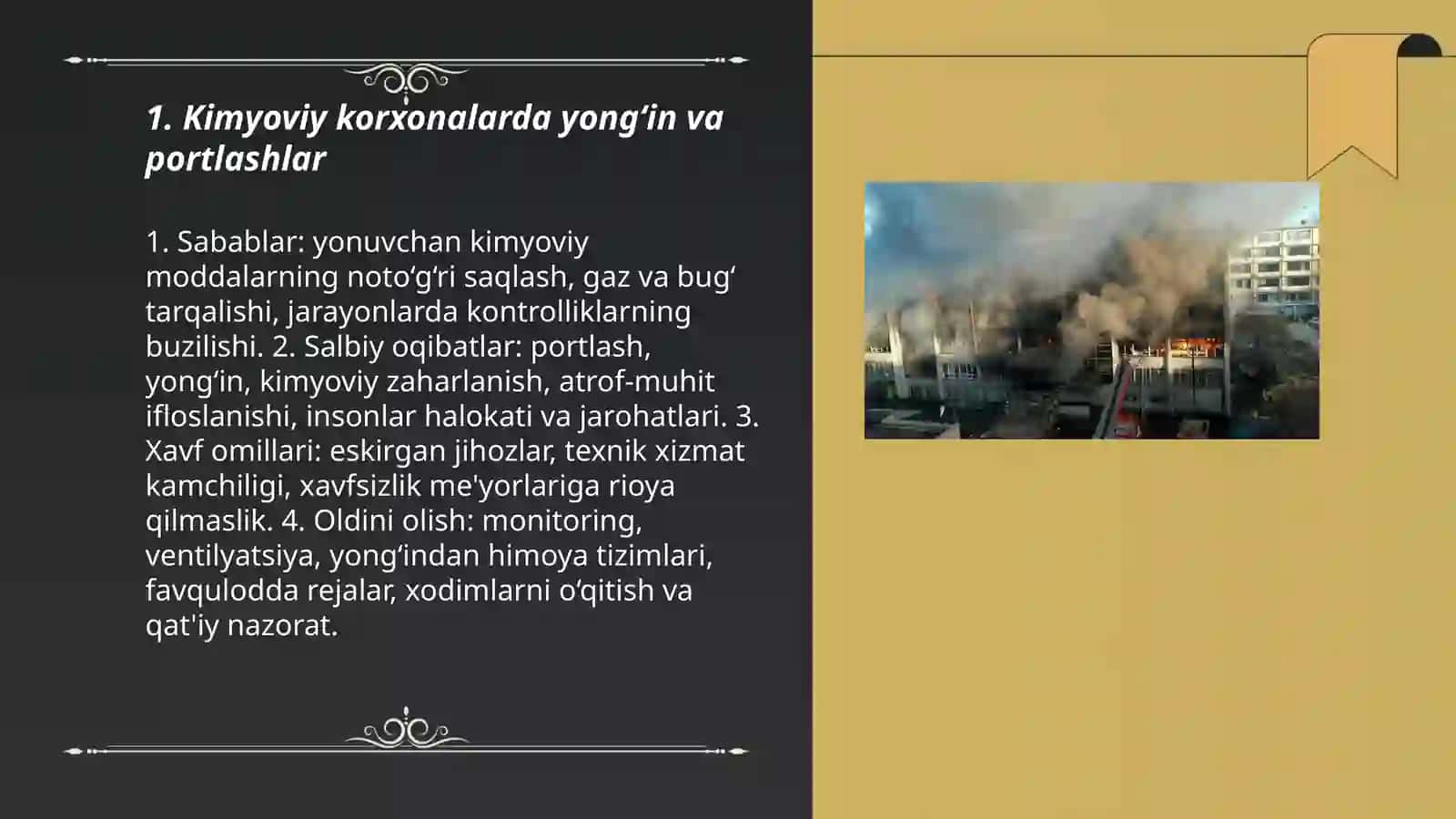 Kimyoviy korxonalarda yongʻin va portlashlar 3