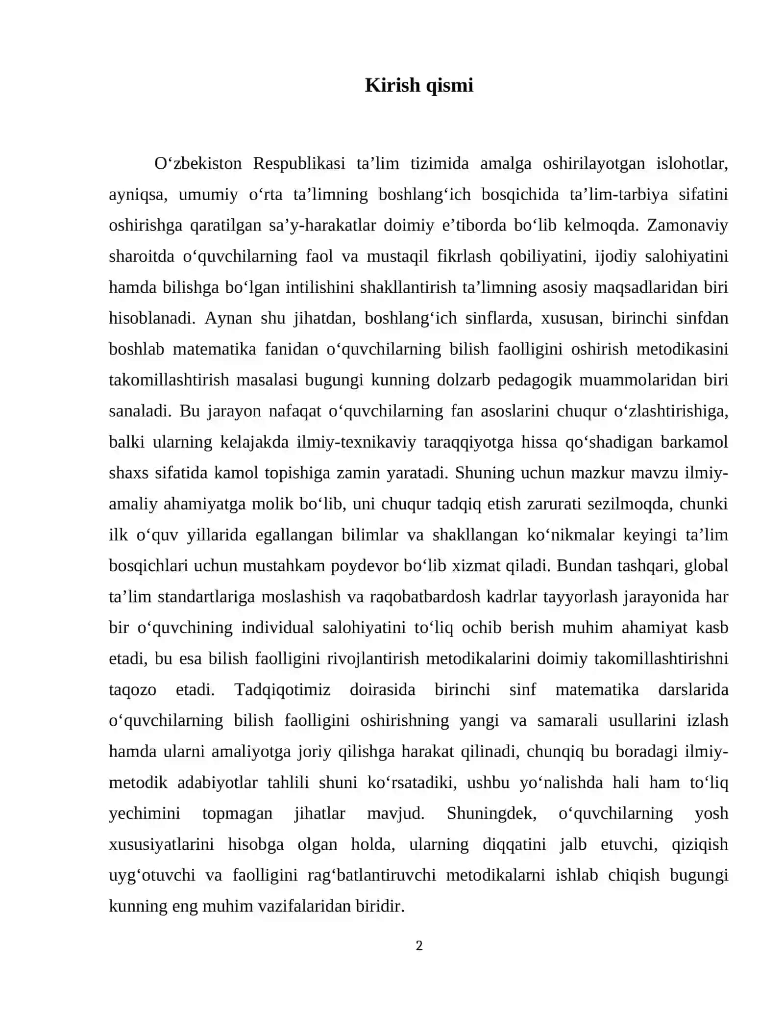 Birinchi sinfda matematikadan oʻquvchilarning bilish aktivligini oshirish metodikasi 3
