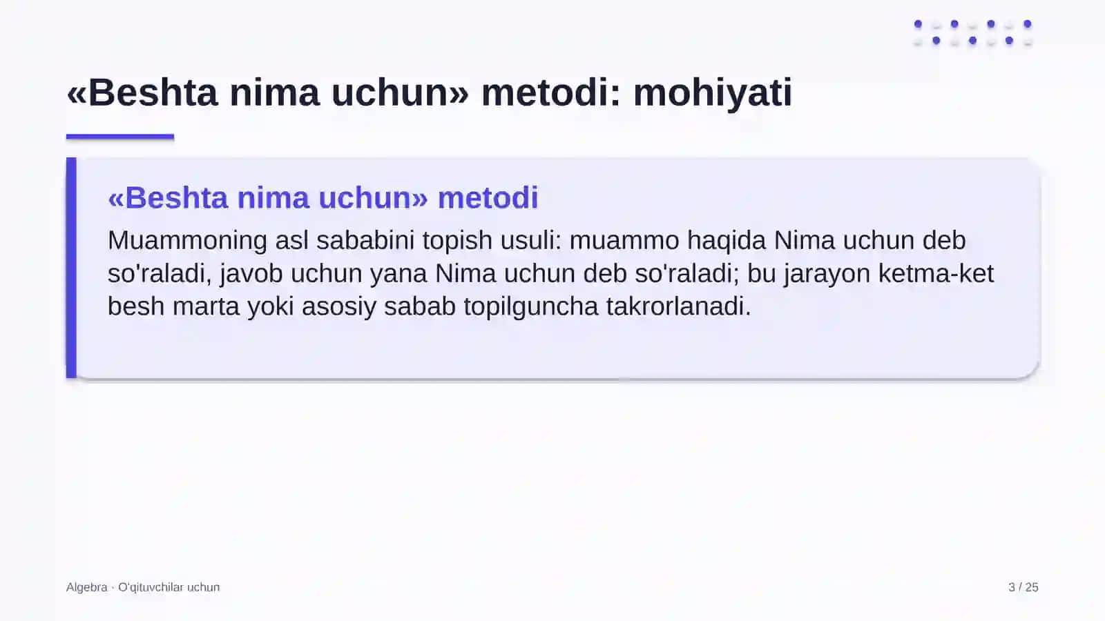 algebra darslarida beshta nima uchun metodidan foydalanish 4629 3