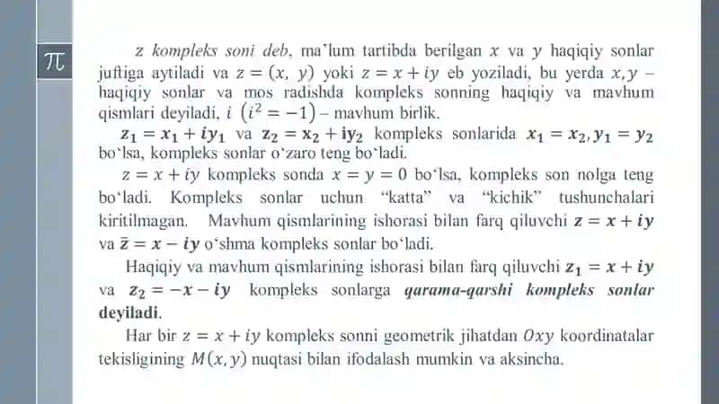 Komplers sonlar va ular ustida amallar 3