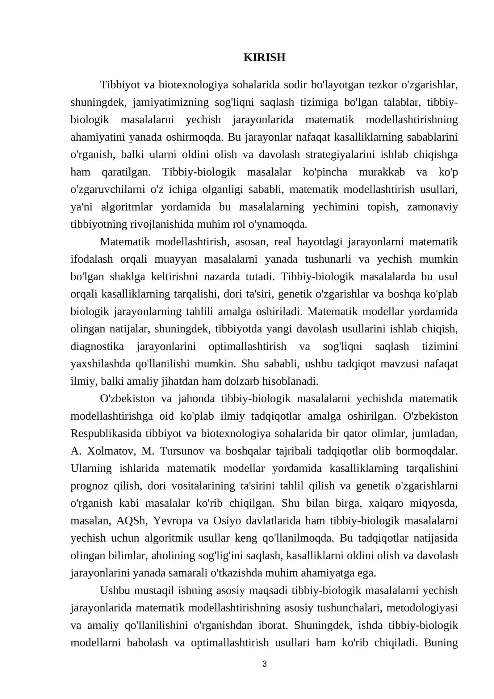 Tibbiy-biologik masalalarni yechish algorimlarini matematik modellashtirish 3