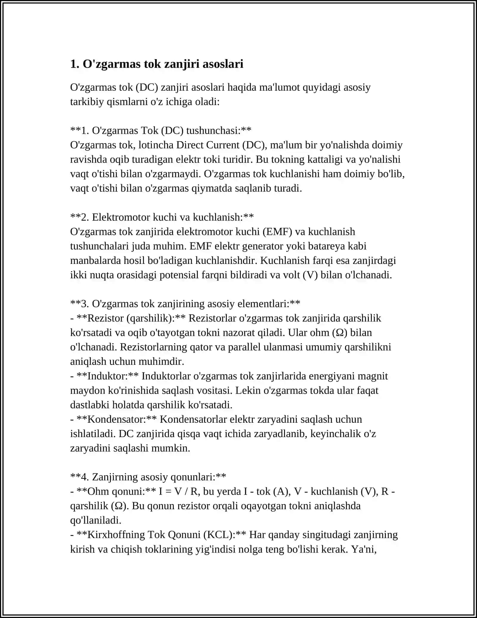 O'ZGARMAS TOK MAGNITAVIY ZANJIRINI HISOBLASH 3