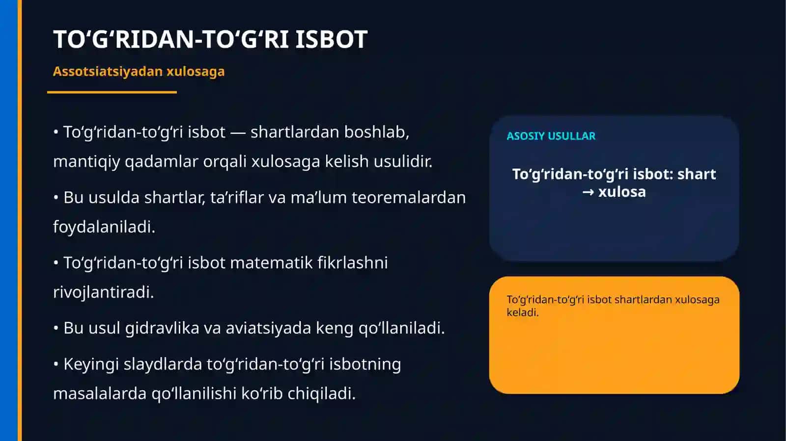 TEOREMA ISBOTLARINING MUQOBIL USULLARI TO‘PLAMINI TAYYORLASH 3