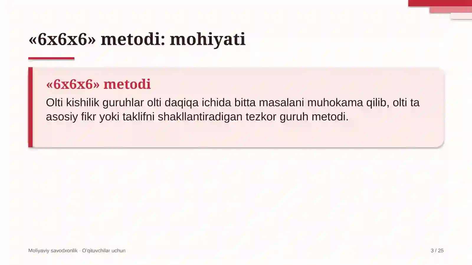 moliyaviy savodxonlik darslarida 6x6x6 metodidan foydalanish 6080 3