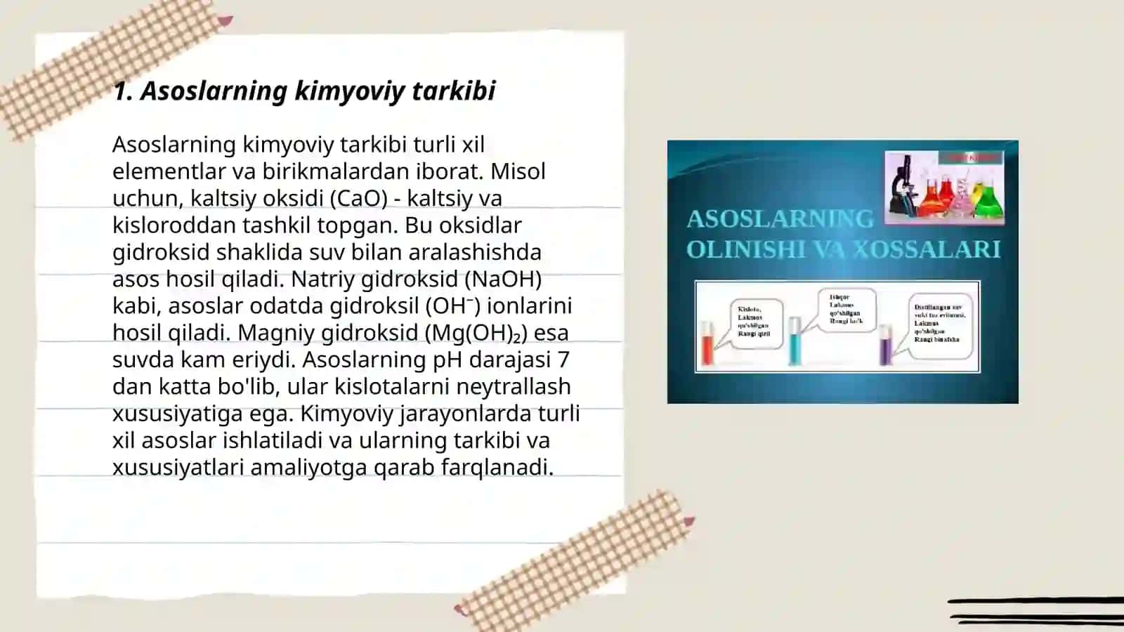 Asoslarning olinishi va xossalari 3