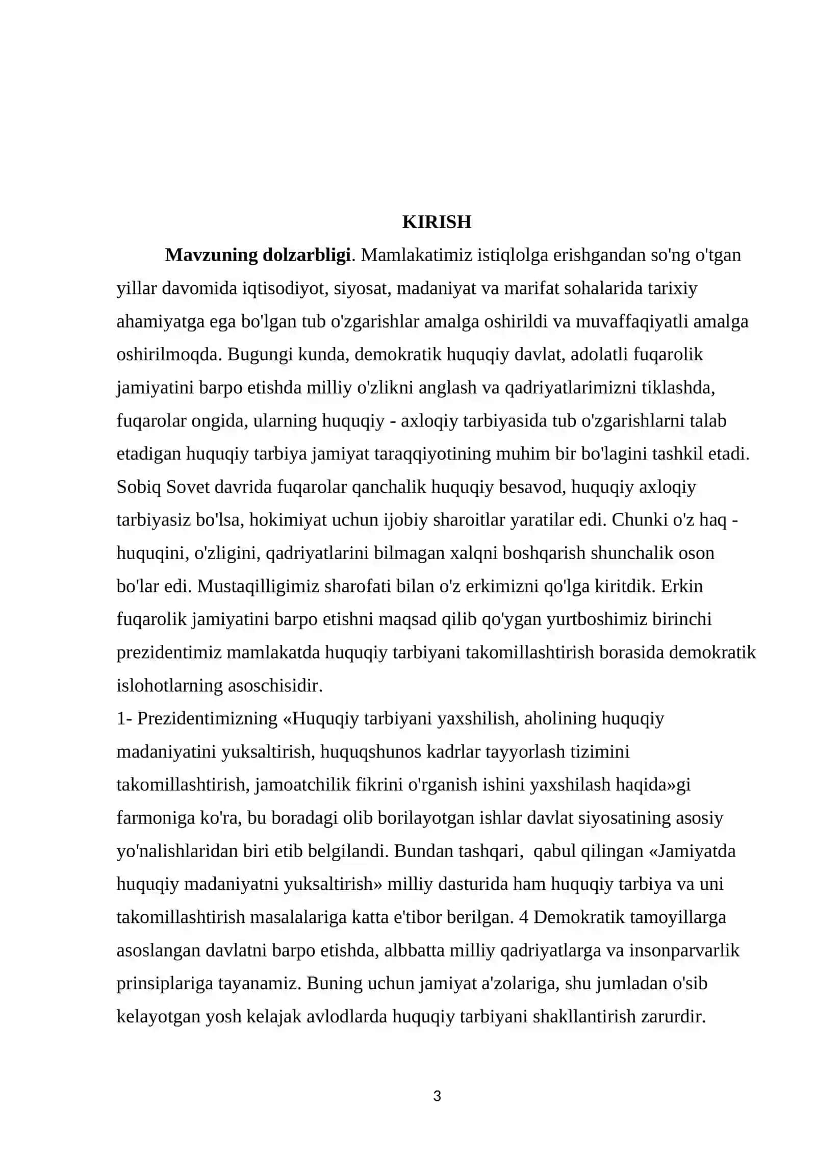 Huquqiy madaniyat va huquqiy tarbiya asoslari fanidan ‘Huquqiy madaniyat va huquqiy tarbiyaning o'zaro munosabati’ mavzusida’’ Kurs ishi 3