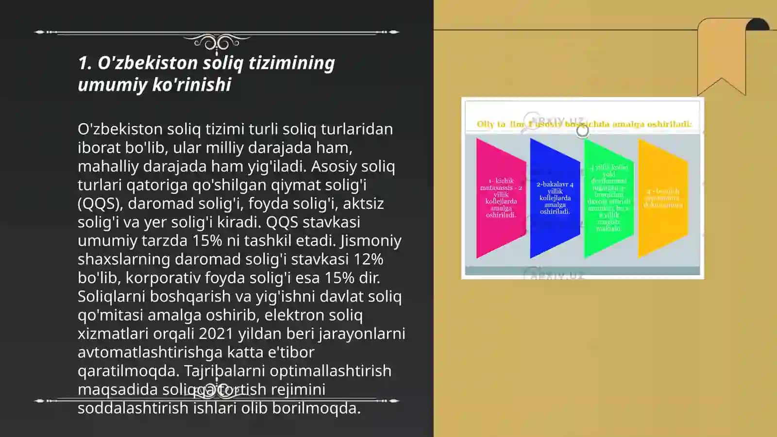 O'zbekistonda soliqlarning tuzulish asoslari soliq tizimi va tarkibi 3