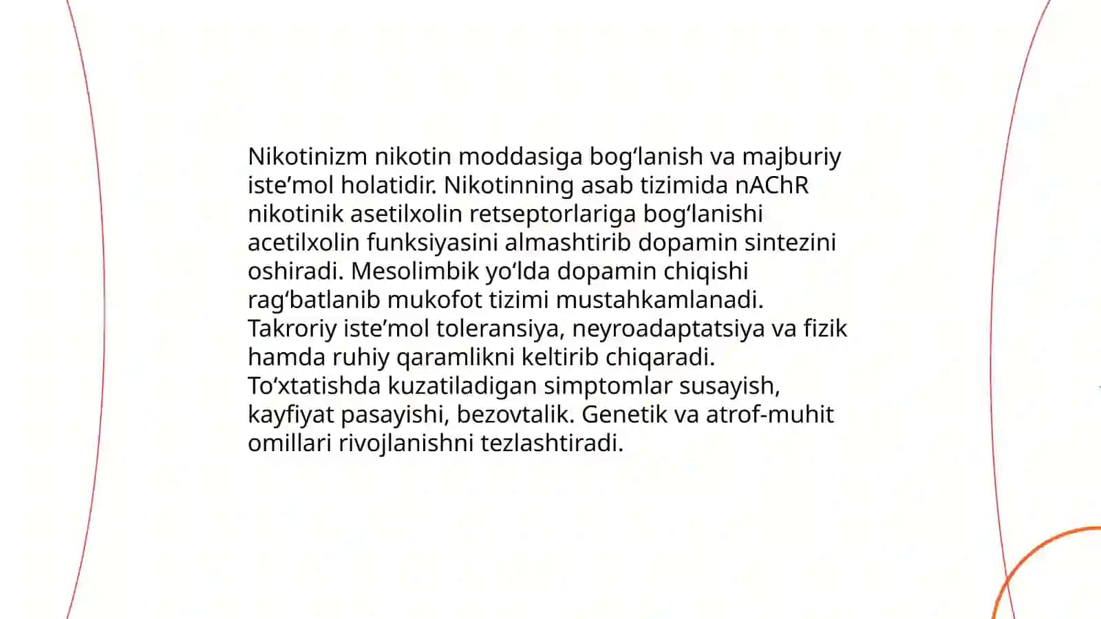 Nikotinizm va uning asoratlari.Nikotinizimning o’smirlar va ayollar organizmiga ta’siri 3