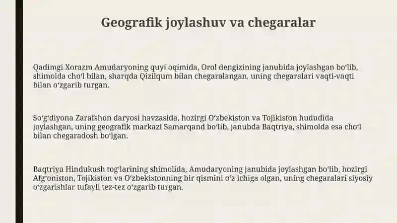 Qadimgi Xorazm Soʻgʻd Baqtriya tarixiy geografiyasi 3