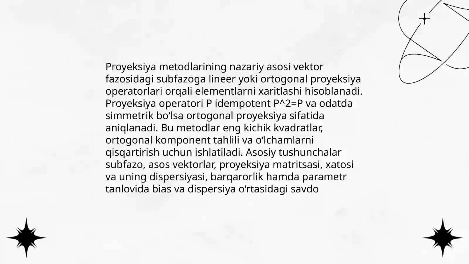Matematik-statistik metodlar orqali proektiv metodlarni statistik o’rganish 3