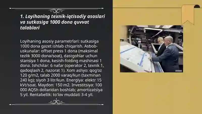 Loyihaning texnik-iqtisodiy asoslari va sutkasiga 1000 dona quvvat talablari 3