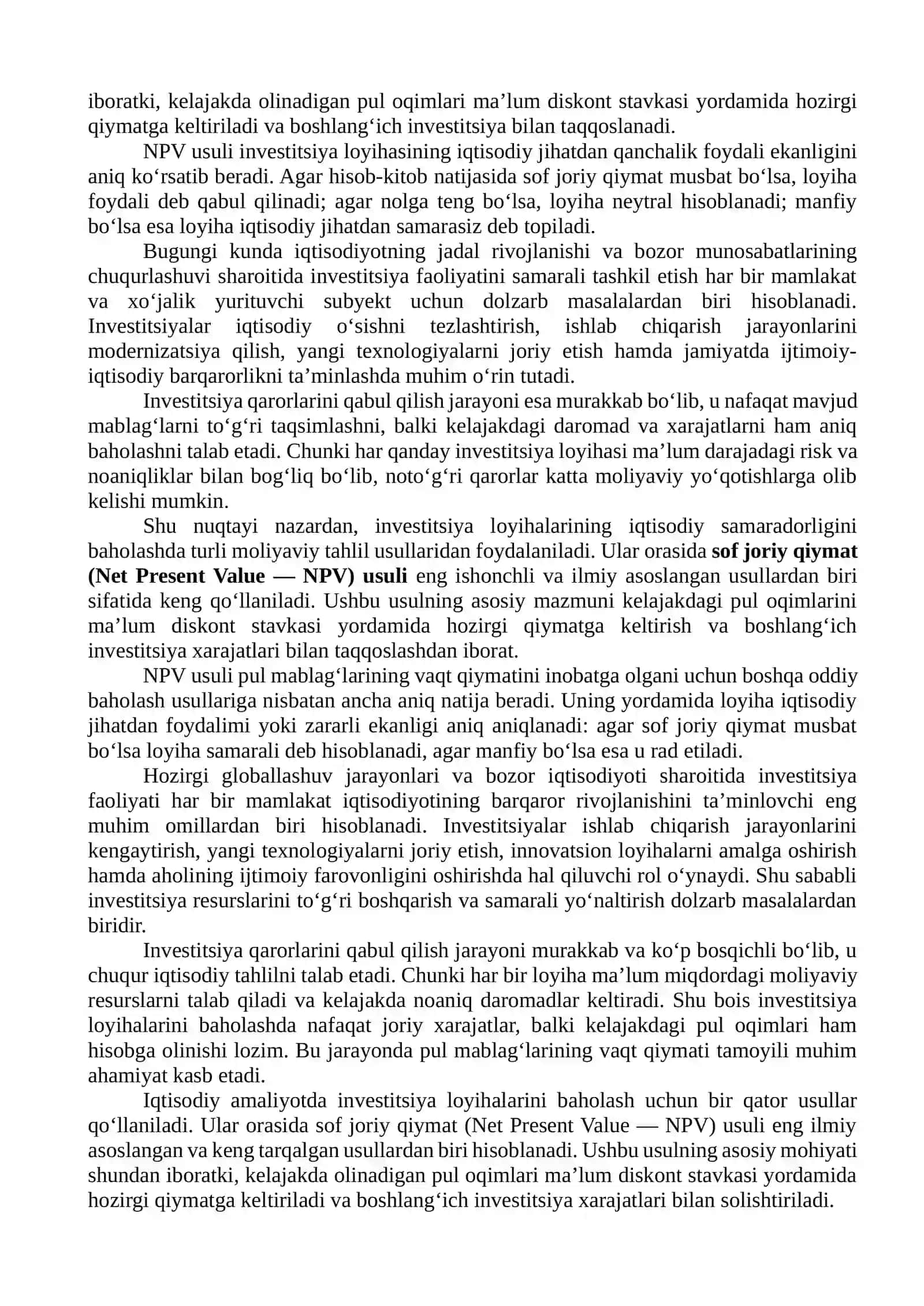 Sof joriy qiymat (NPV) usuli 3