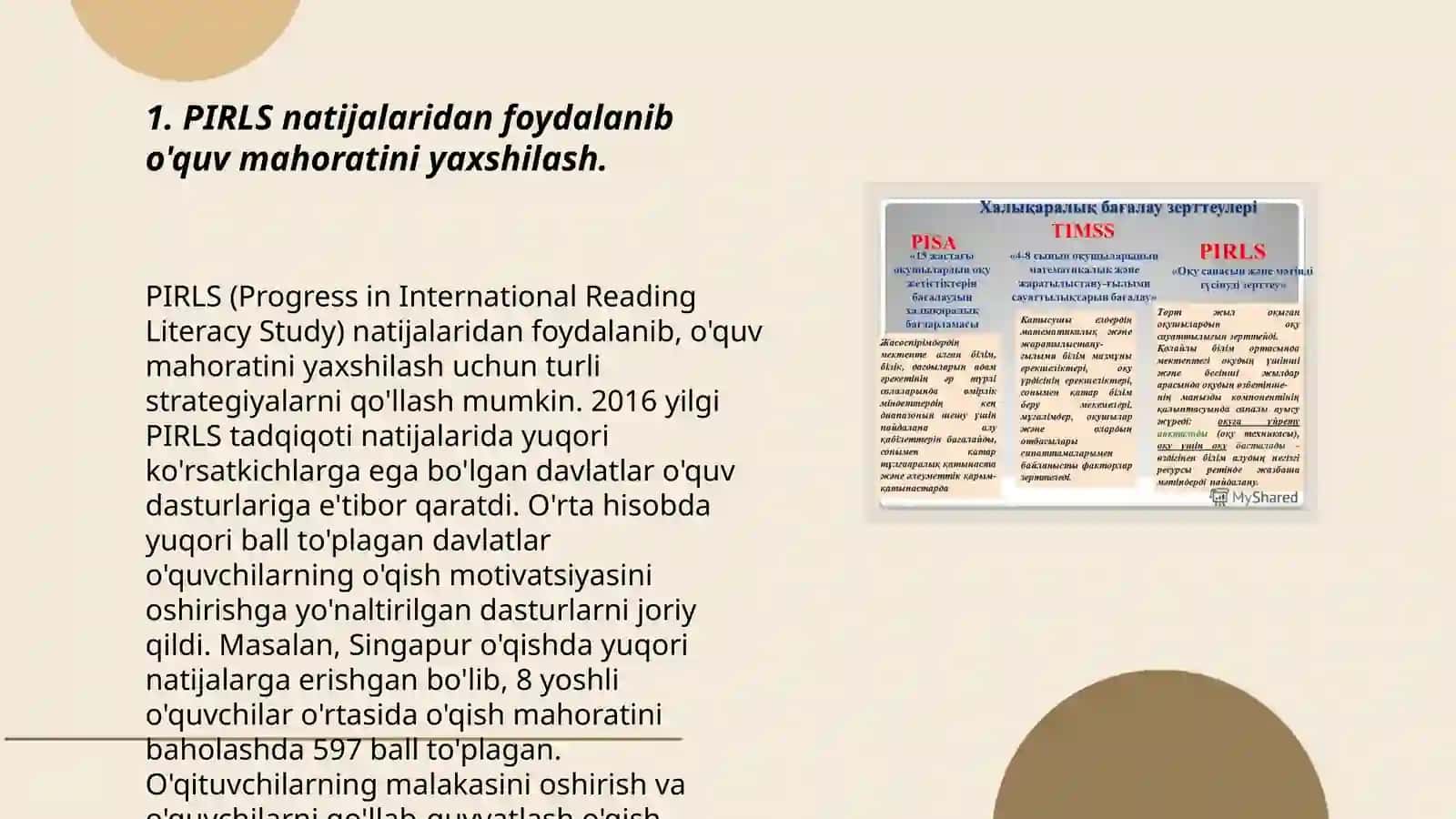 Xalqaro Baholash Dasturlari (PIRLS, PISA, TIMMS) Natijalari Asosida Ta'lim Sifatini Oshirish 3