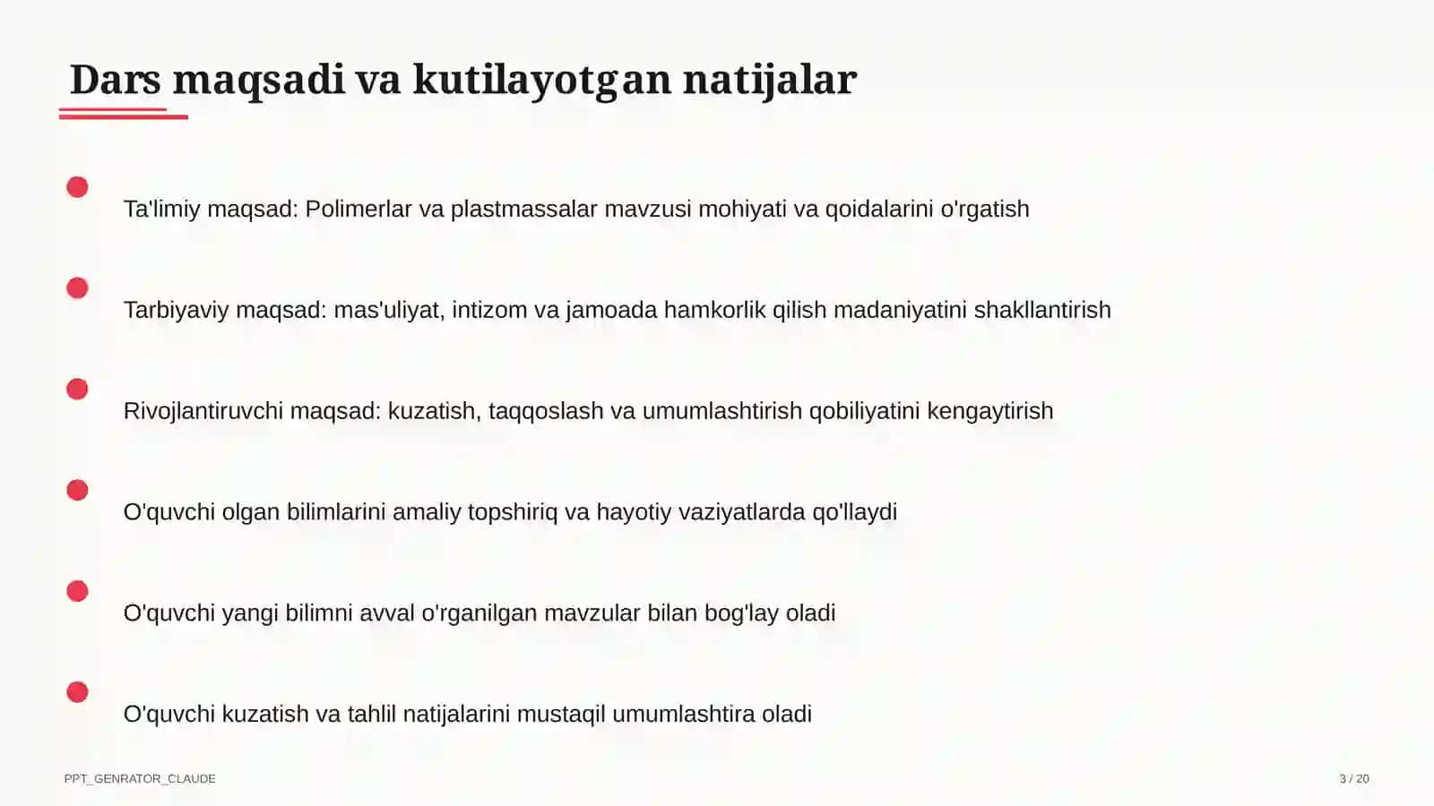 Polimerlar va plastmassalar (11-sinf) 3