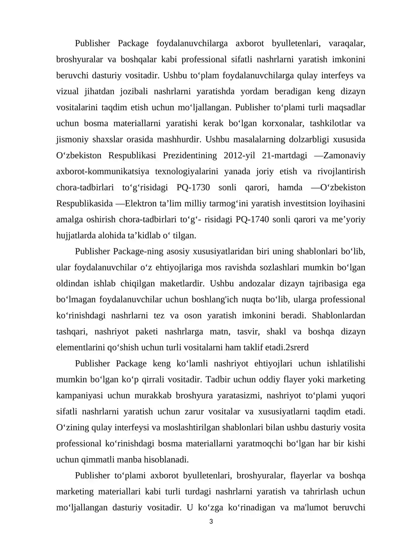 PUBLISHER PAKETINING ASOSIY FUNKSUYALARI 3