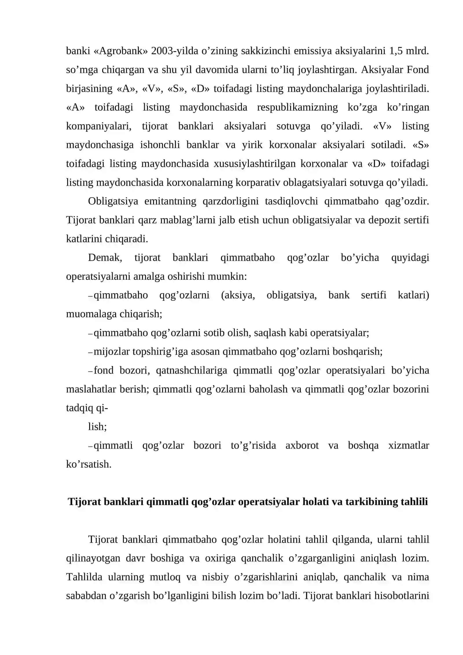 Tijorat banklarining qimmatli qog’ozlar operatsiyalari tahlili 3